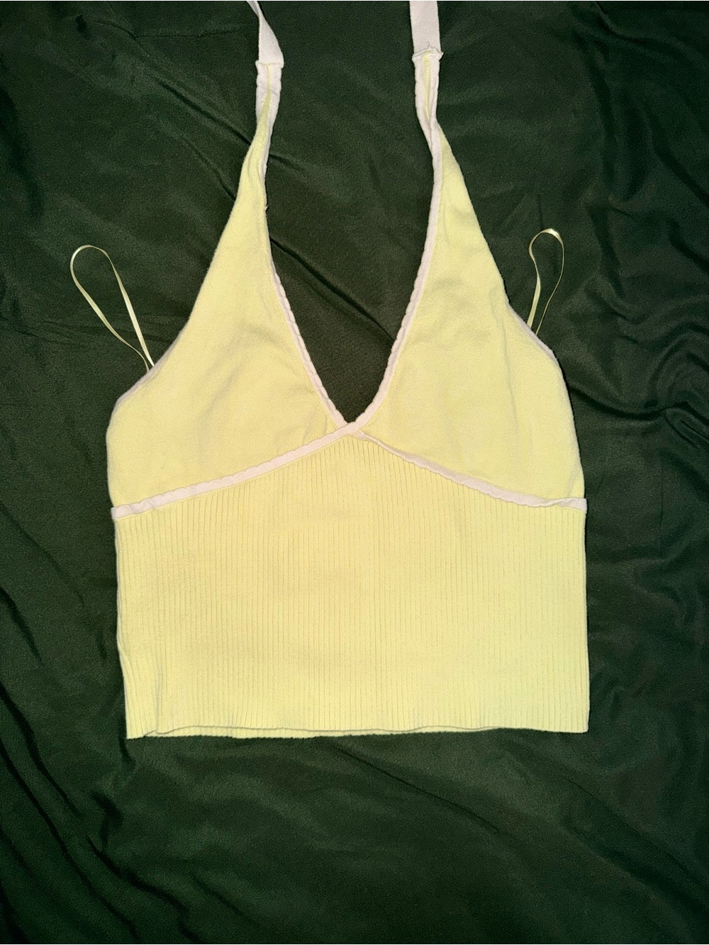 Greenish/Yellow Ribbed Halter Crop Top
